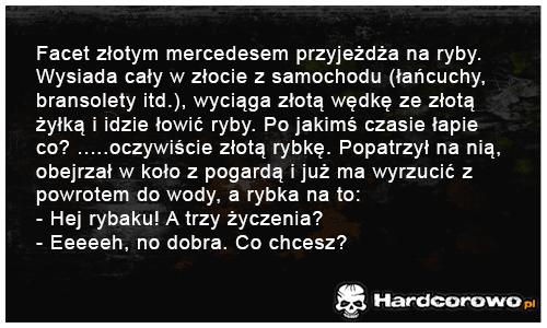 Facet złotym mercedesem przyjeżdża na ryby - 1