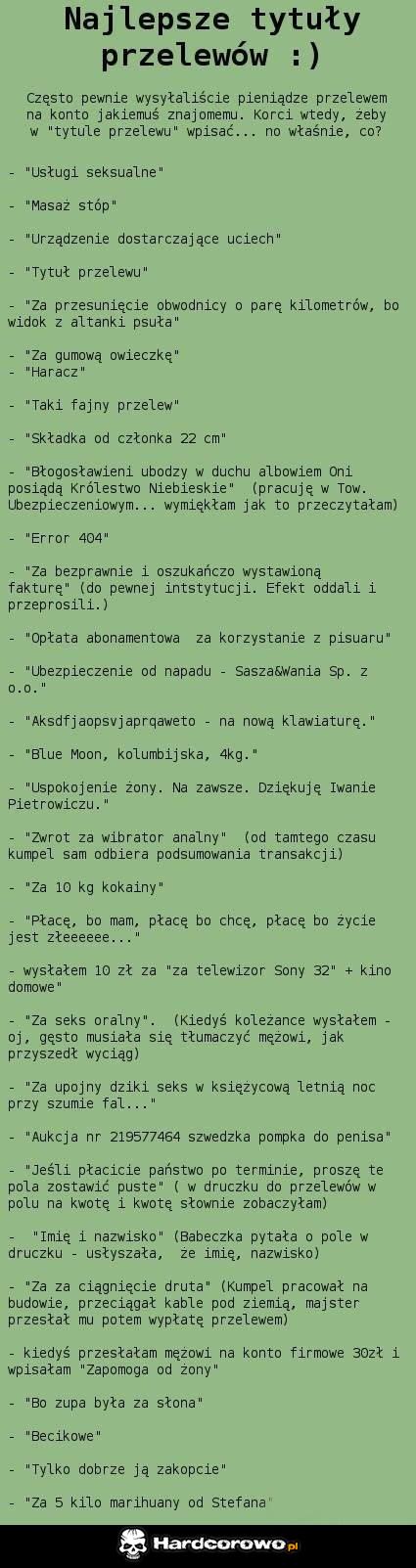 Najlepsze tytuły przelewów - 1